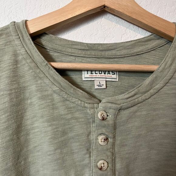 Tecovas Sage Brush Green Long Sleeve Cotton Slub Henley Shirt Men's Size Large - Picture 5 of 7